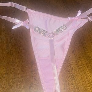 Pink Rhinestone "Love You" Satin Thong